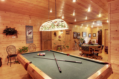 Pool table and game table in cabin